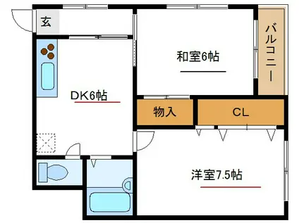 バンブースクエア(2DK/2階)の間取り写真