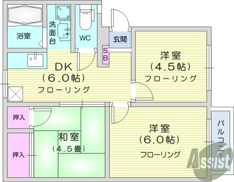 パナハイツ富士(3DK/1階)の間取り写真