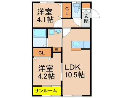 PASSO B棟(2LDK/2階)の間取り写真