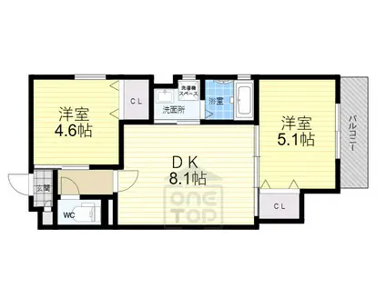 クリエオーレ庄屋Ⅰ(2DK/2階)の間取り写真