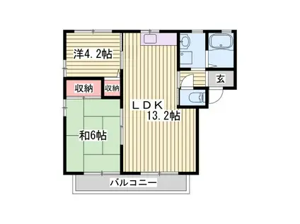 ディアス花北A(2LDK/2階)の間取り写真