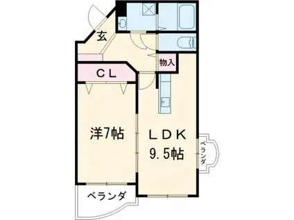 グランウ ュー(1DK/3階)の間取り写真