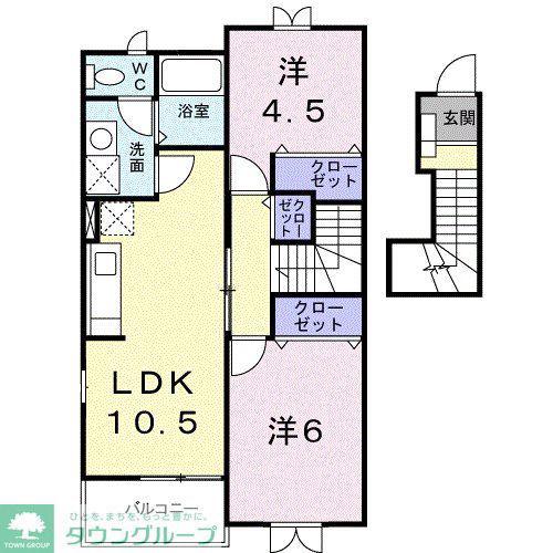 プリムヴェール(2LDK/2階)の間取り写真