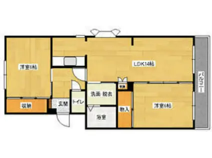 ペアコート翠 A棟(2LDK/2階)の間取り写真