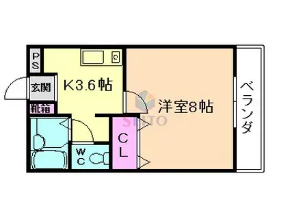 プライム本町(1K/1階)の間取り写真