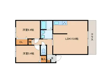 リバーパークスB(2LDK/1階)の間取り写真