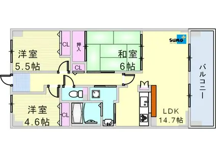 学園シティコート(3LDK/9階)の間取り写真