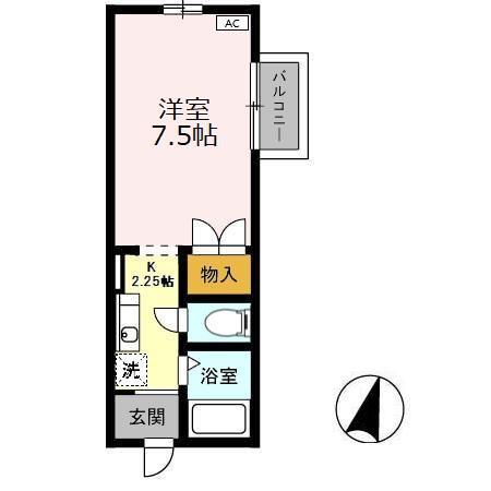 グレイスフルI(1K/1階)の間取り写真