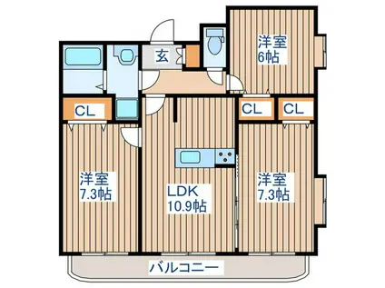 セントフィールド弐番館(3LDK/3階)の間取り写真