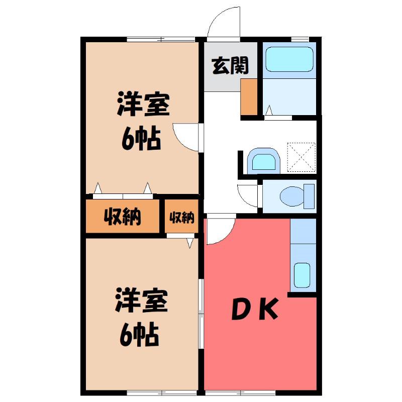 ジュネス竜蔵寺(2DK/2階)の間取り写真