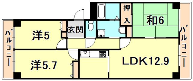 ソレーユ西宮(3LDK/1階)の間取り写真