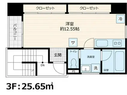 SCENE.MEGURO SAUNA RESIDENCE(ワンルーム/3階)の間取り写真
