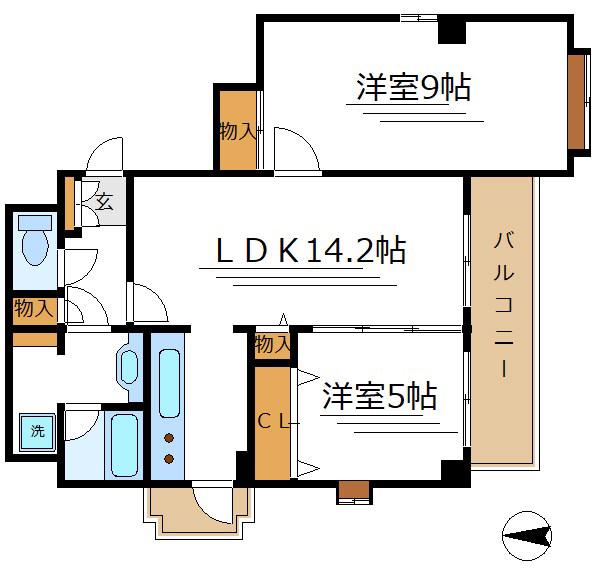 綾東ヴィレッジ弐番館(2LDK/5階)の間取り写真