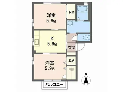 サニーハイツ・サチE(2K/1階)の間取り写真