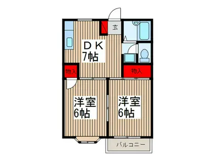 アラタB棟(2DK/2階)の間取り写真