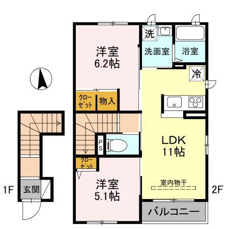 ベルクール加東A棟(2LDK/2階)の間取り写真