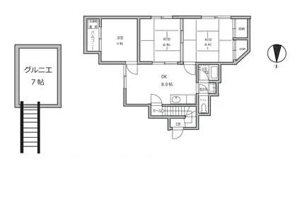 南雪谷1丁目 車庫付アパート2(3DK/2階)の間取り写真