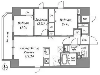 PRIMAL KINSHICHOII(3LDK/13階)の間取り写真