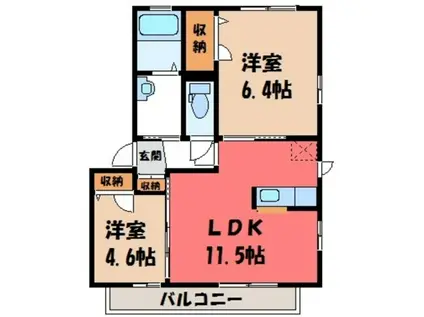 ステラタウンB(2LDK/1階)の間取り写真