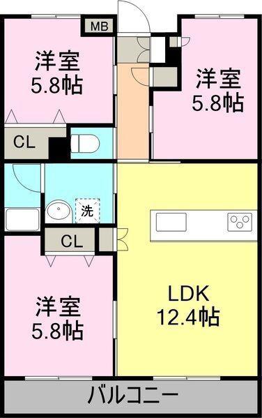 プランドール葵(3LDK/1階)の間取り写真