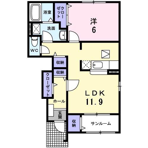 デンファレ II(1LDK/1階)の間取り写真