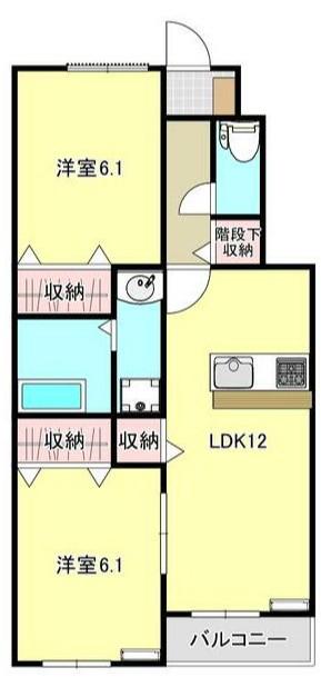 JR東北本線 館腰駅 徒歩18分 2階建 築1年(2LDK/1階)の間取り写真