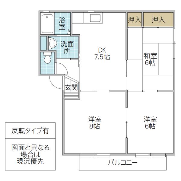CHARLES GRANDE C棟(3DK/2階)の間取り写真