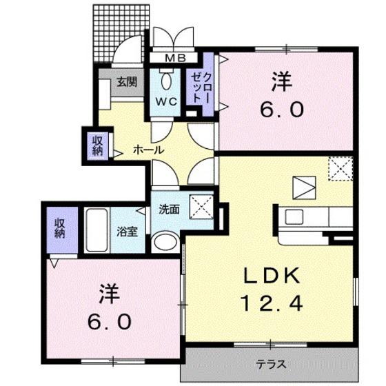 チェリーブロッサムB棟(2LDK/1階)の間取り写真