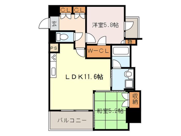 レジディア西新(2LDK/9階)の間取り写真