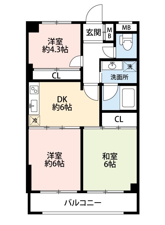 ホーユウパレス菊名(3DK/1階)の間取り写真