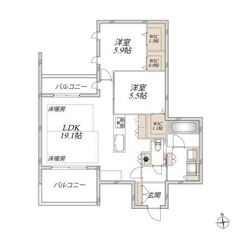 マウロア碑文谷(2LDK/3階)の間取り写真