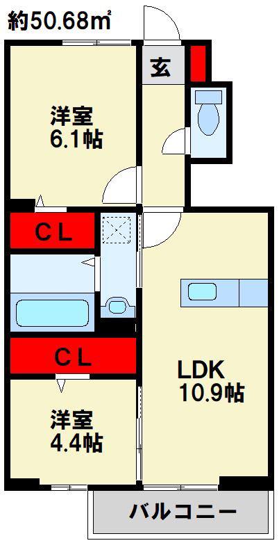 ラシュレ雅(2LDK/1階)の間取り写真