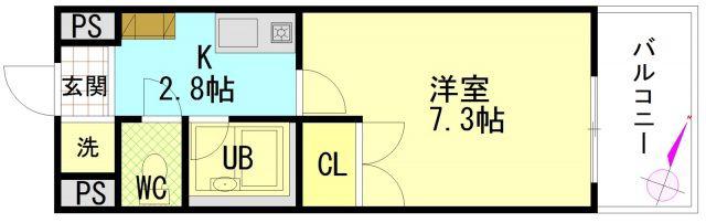 シャンテ中垣(1K/9階)の間取り写真