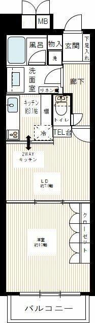 D クラディア横浜白楽(1LDK/3階)の間取り写真