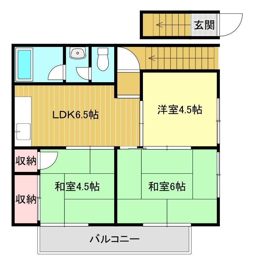 パールハイツ新野辺(3DK/2階)の間取り写真