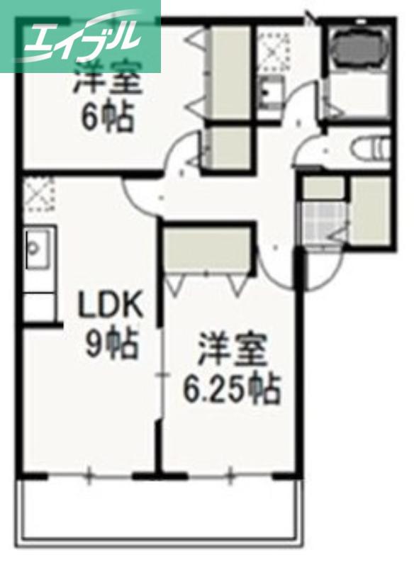 クリスタルパレス C(2LDK/1階)の間取り写真