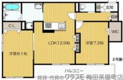 シルフィードうめきた(2LDK/1階)の間取り写真