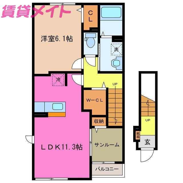 グリーン・ゲイブルズ(1LDK/2階)の間取り写真