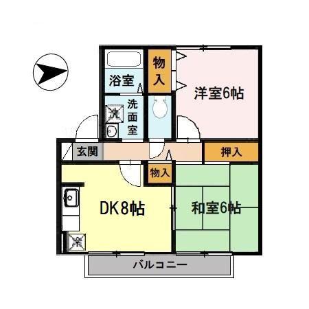 RIHITO八尾 ABC棟 B(2DK/2階)の間取り写真