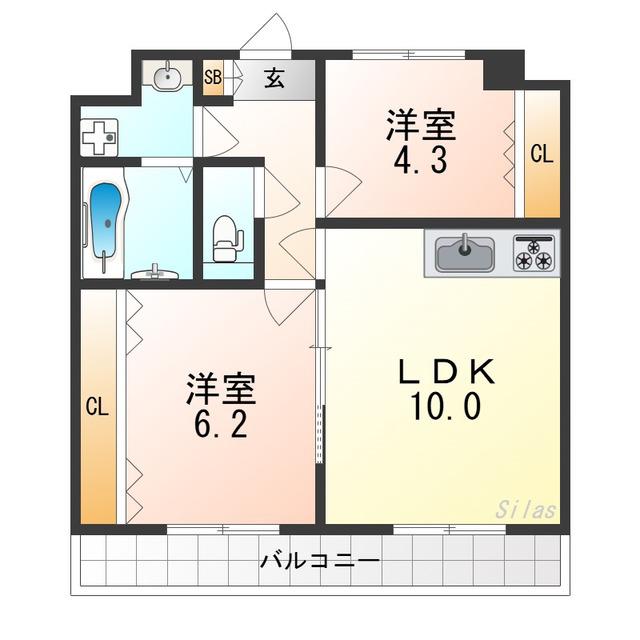レーヴメゾン羽衣(2LDK/5階)の間取り写真