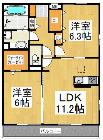 グレイス・フォレ II(2LDK/2階)の間取り写真