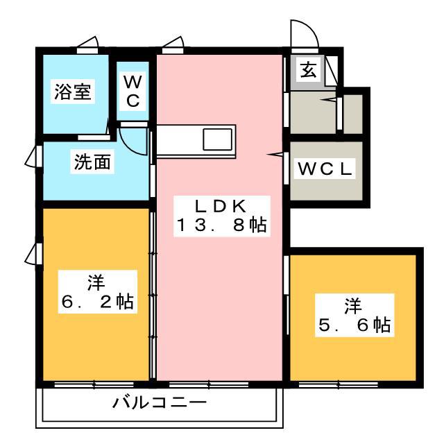 アザレアA棟(2LDK/1階)の間取り写真