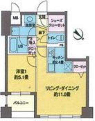 カスタリア茅場町(1LDK/5階)の間取り写真