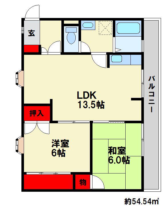 フェアコート春日(2LDK/3階)の間取り写真