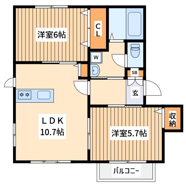 ドミールB(2LDK/2階)の間取り写真