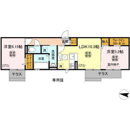 グランシャルール(2LDK/1階)の間取り写真