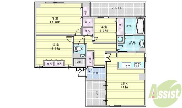 ES-GRANDE江坂公園(3LDK/13階)の間取り写真
