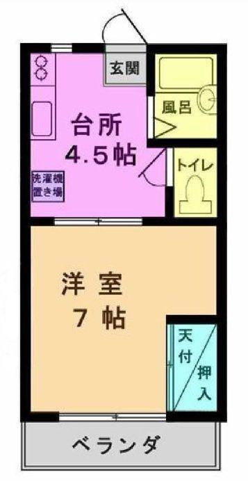シマハイム4(1K/1階)の間取り写真