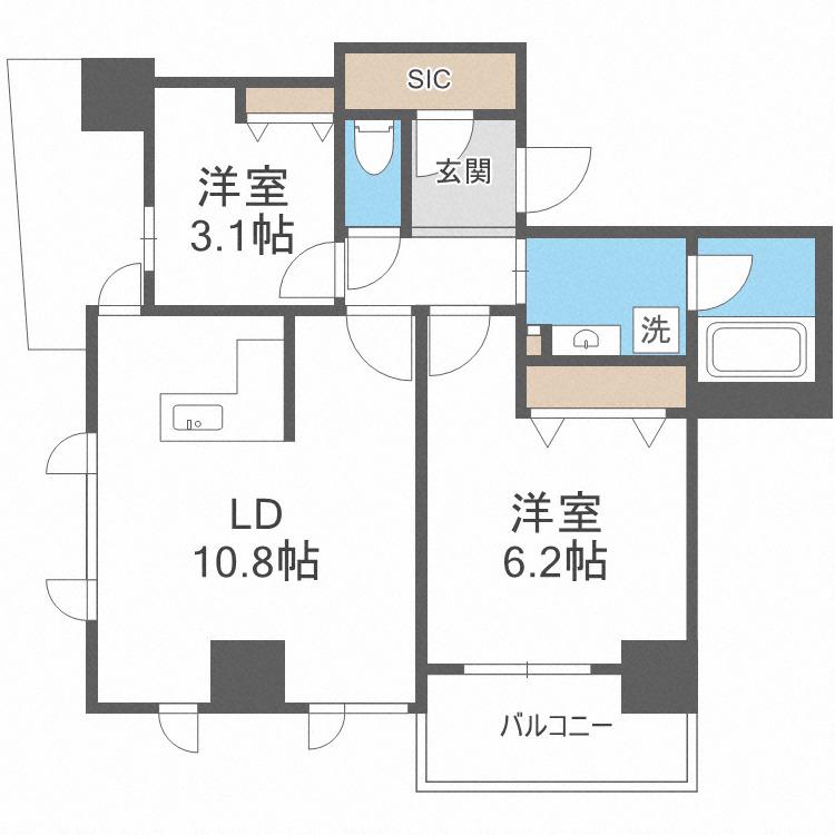 クロスレジデンス大阪新町(1SLDK/11階)の間取り写真