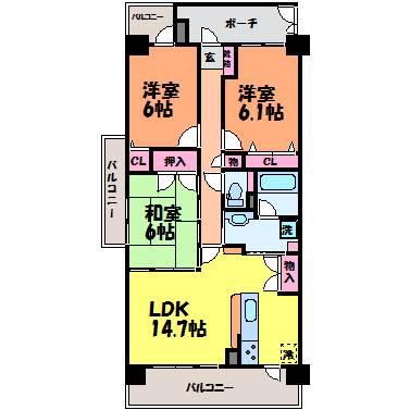 ドゥエル竹原(3LDK/13階)の間取り写真